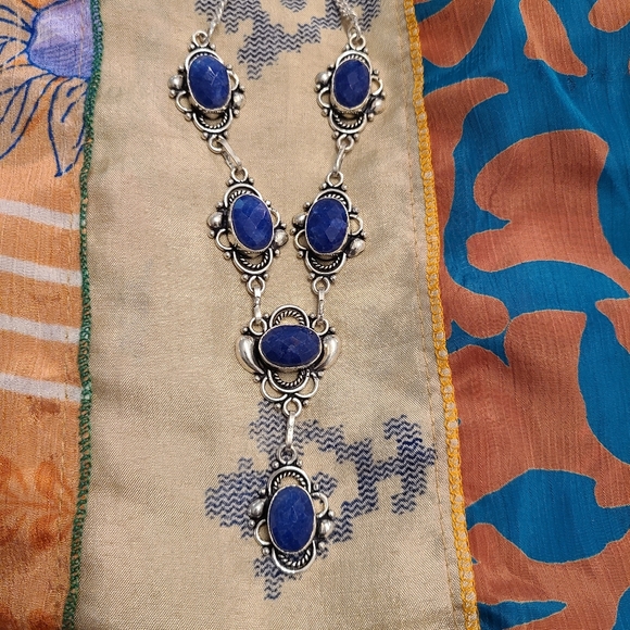 Blue and silver necklace Sterling silver over alloy - Picture 2 of 6